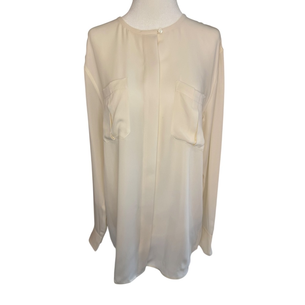 AG Adriano‎ Goldschmied Cream Button Down Blouse Collarless Long Sleeve Small